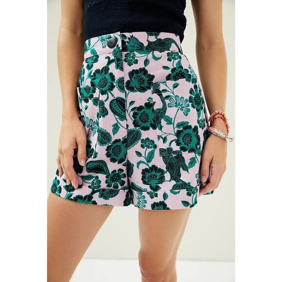Corey Lynn Calter Pants - Corey Lynn Calter Anthropologie Gardenia Floral Shorts Pink Green Size Small